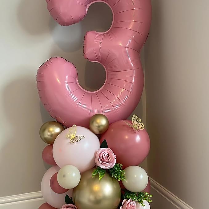 Pastel Pink 3 Balloons, 40 Inch Large Light Pink Foil Number Balloons 0-10, Self-Sealing 3rd Birthday Balloon for Girls Women Anniversary Baby Shower Princess Party Decorations Supplies