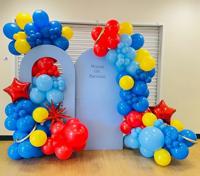 Carnival Circus Balloon Garland Arch Kit 153pcs with Star, Red Blue Yellow Primary Color Balloons Rainbow Multicolor Confetti Balloons for Birthday Circus Theme Carnival Party Theme Decoration