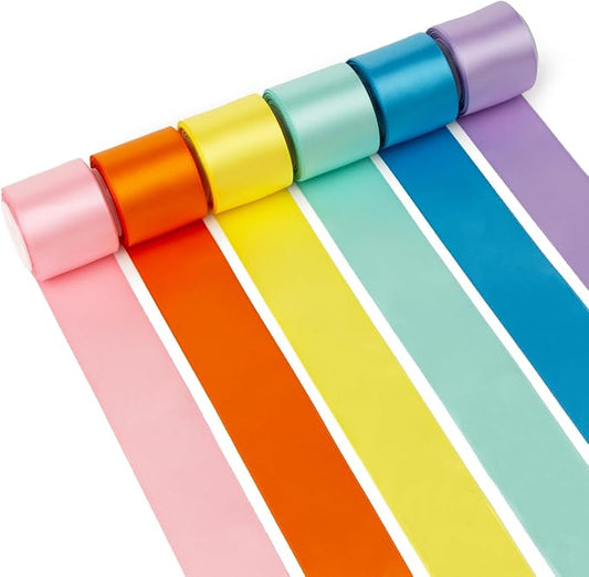 Pastel Rainbow Ribbon 1-1/2 Inch Assorted Bulk Pack Colorful Double Faced Satin Ribbon Set for Crafts, Gift Wrapping, Easter, Baby Shower, Birthday, Fiesta Party, Wedding Decor - 30Yds