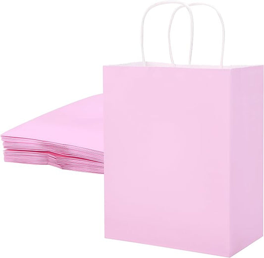 SUNCOLOR 25 Pack Pink Gift Bags with Handles – 8x4.5x10 Medium Bags for Shopping, Retail, DIY, Wedding, Party Favors & Special Occasions