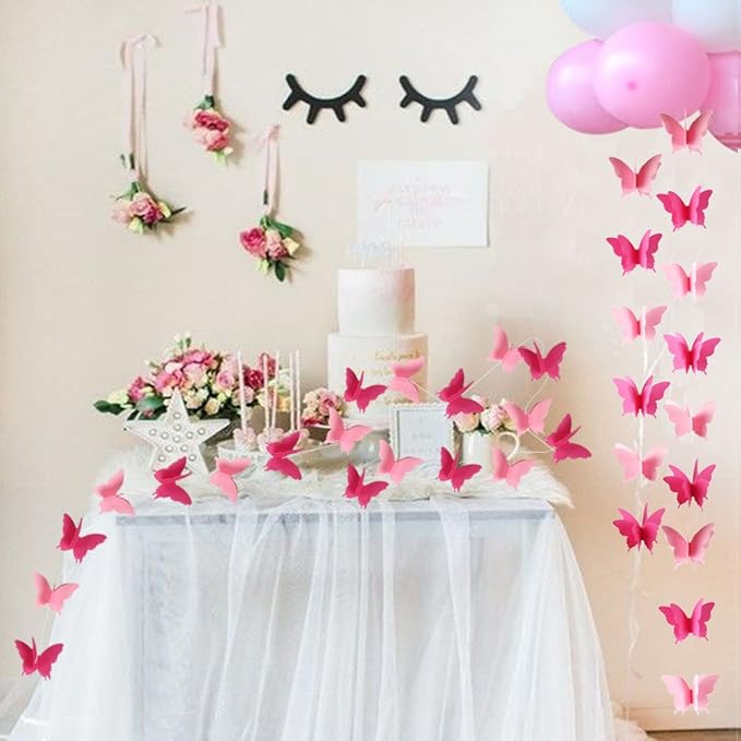 Butterfly Banner Decorative Paper Garland for Wedding Baby Shower Birthday Theme Decor 110 Inches Long Pack of 2 Pieces Pink