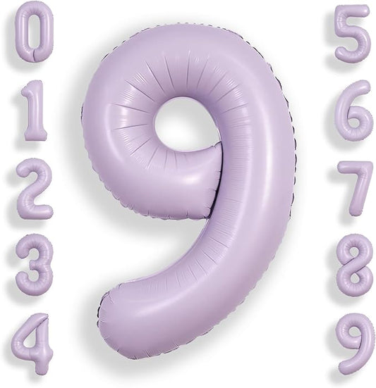 SUWEN 40 Inch Light Purple Large 9 Balloon Number Big Foil Helium Lavender Number Balloons Huge Mylar 0-9 Giant Jumbo Happy 9th Birthday Party Anniversary Decorations