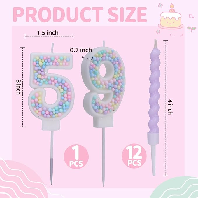 Number 5 Birthday Candles for Cake with 16 Pieces Spiral Candles with Macaron Pastel Rainbow Pink Cake Toppers for Girls Happy Birthday Party Decorations