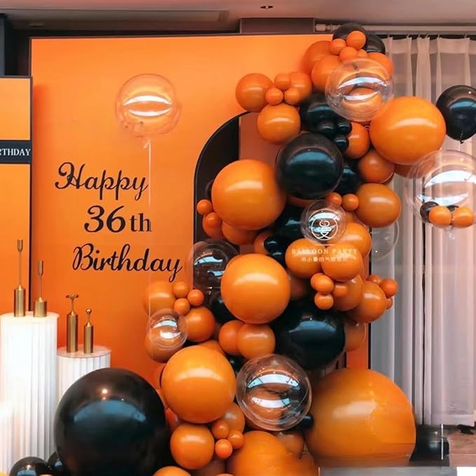 MEBAY Orange Black White and Metallic Silver Balloons Garland Arch Kit, 146 Pcs Latex Balloons with Confetti for Birthday Party Graduation Father's Day Anniversary Bachelorette Party Decoration