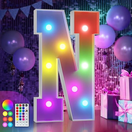 imprsv 3FT Colorful Marquee Letters N, 18 Colors Large Light up Letters Alphabet Sign with Remote, Big Marry Me Sign, Birthday Party Decorations Anniversary Wedding Decoration