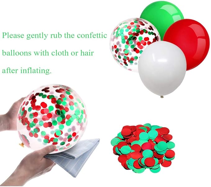 Red Green White Balloon Arch Strip Kit - 104pcs 16ft Balloon Garland for Christmas, New Year, Birthday, Wedding, Carnival Party Backdrop, DIY Kit for Kids & Families
