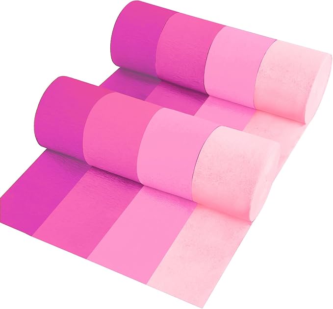 8 Rolls in 4 Colors Gradient Rosered Party Crepe Paper Streamer, 8 Pieces 82 feet Streamets Party Decorations, Party Supplies for Wedding Birthday Baby Shower Gender Reveal Graduation Bridal Shower