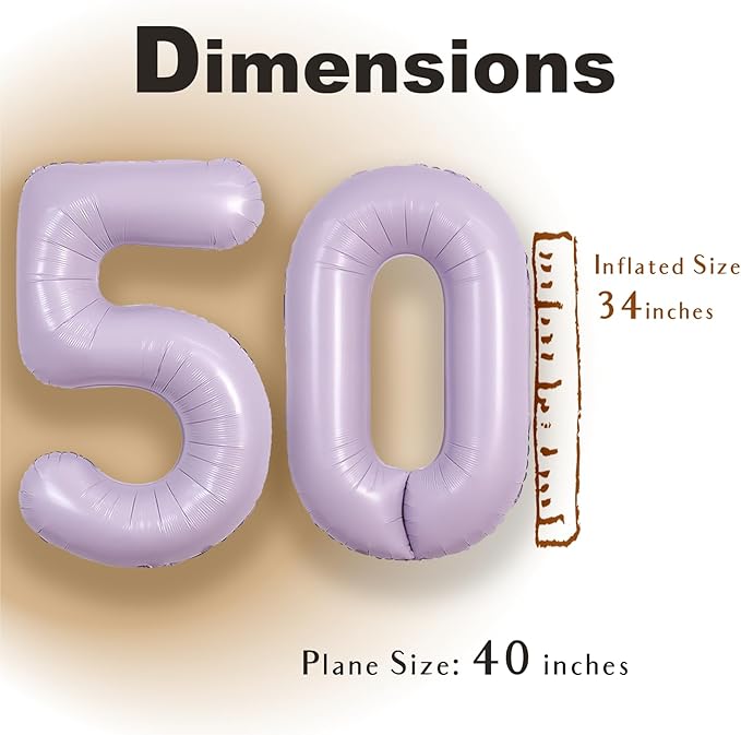 SUWEN 40 Inch Light Purple Large 50 Balloon Number Big Foil Helium Lavender Number Balloons Huge Mylar 0-9 Giant Jumbo Happy 50th Birthday Party Anniversary Decorations