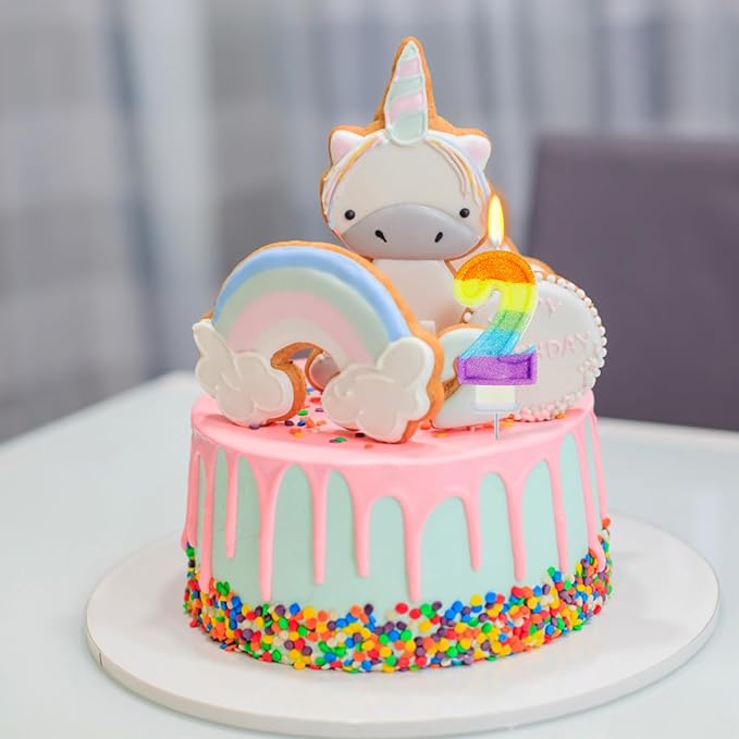 Rainbow Candles for Birthday Cakes, 2 Cake Topper, Rainbow Melon Birthday Party Decorations, Number 2 Candle for Girls Boys