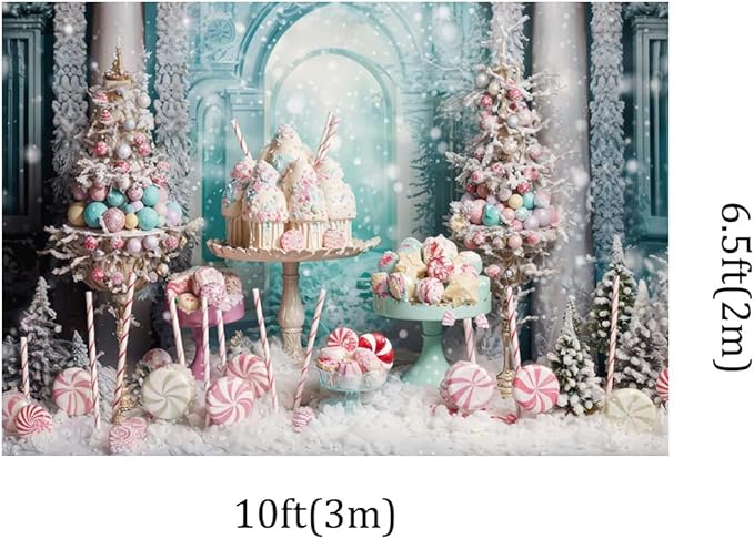 Kate 10x6.5ft Christmas Candy Tree Photography Backdrops Dreamlike Snowflake Ice Cream Cake Cup Christmas Decoration Photo Background Xmas Happy Birthday Party Baby Shower Backgrounds Video
