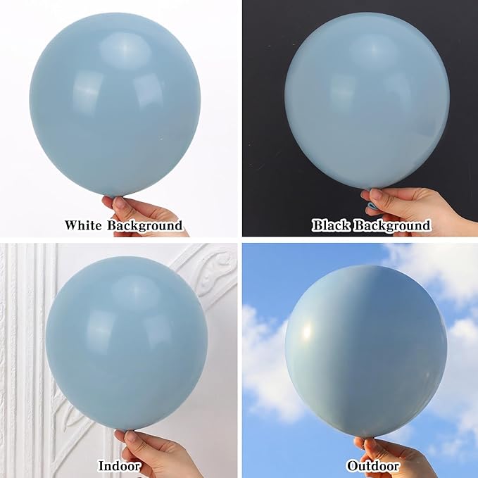 RUBFAC 135pcs Dusty Blue Balloons, Haze Blue Latex Balloon Different Sizes 18 12 10 5 Inch for Garland Arch Birthday Wedding Engagements Anniversary Baby Shower Party Supplies