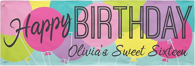 Let's Make Memories Personalized Happy Birthday Banner for Kids - Custom Birthday Party Decorations - Indoor/Outdoor Vinyl - Any Text - Balloons - Pastel Colors - 8ft