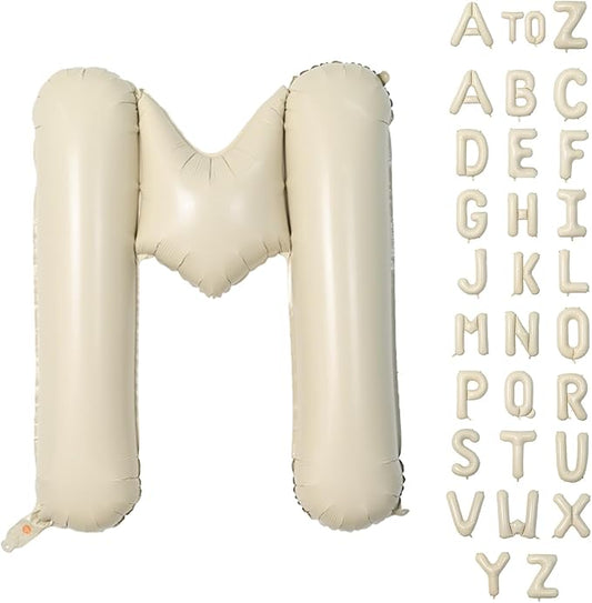 Biapian 40 Inch Letter M Balloons, Giant Cream M Foil Balloon, Big Single Alphabet A-Z Balloons, Beige Large Aluminum M Balloons Helium for Birthday, Baby Shower, Wedding, Anniversary Party Decoration