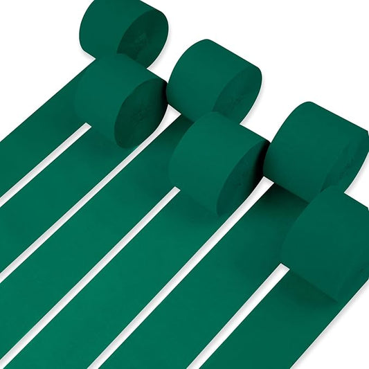 PartyWoo Green Crepe Paper Streamers 6 Rolls 492 ft Pack of Hunter Emerald Forest Green Crepe Paper for Graduation Christmas Jungle Birthday Party Decorations (1.8 Inch x 82 Ft/Roll), Green-40