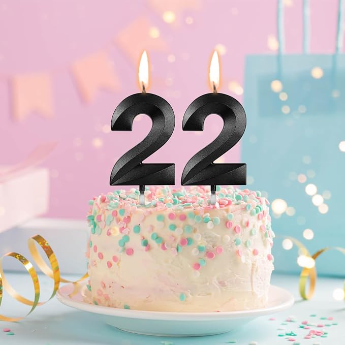 Number 22 Birthday Candles, 1.96 Inch Happy Birthday Cake Candles Cupcakes Topper Decoration for Birthday Party Wedding Anniversary Celebration Supplies (Black)