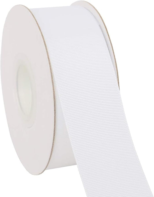 Ribbonitlux 1.5" Wide Solid Grosgrain Ribbon 25 Yards (029-White）, Set for Gift Wrapping, Party Decor, Sewing Applications, Wedding and Craft