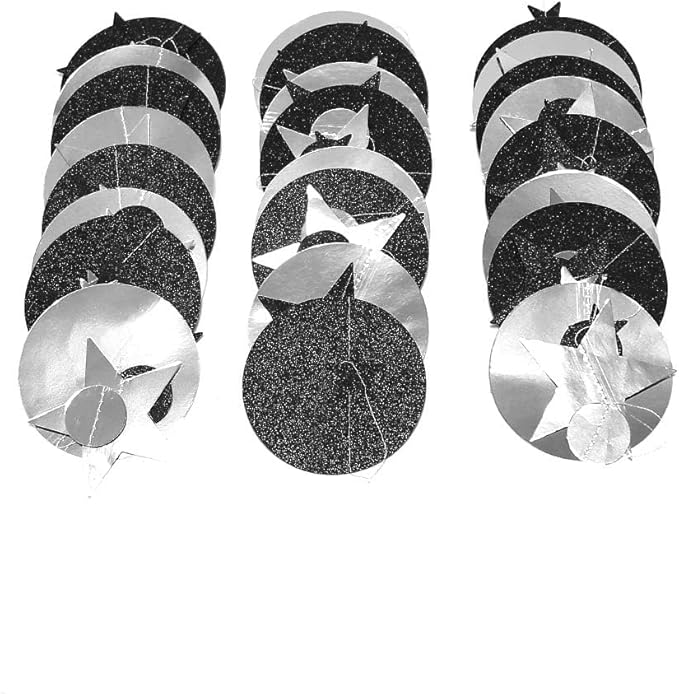 Cheerland Twilight Birthday Decoration Black Silver Moon Garland Full Moon Star Streamer Gothic Party Decor Garland Ramadan Eid Mubarak Glitter Banner Celestial Baby Shower Summerween Halloween