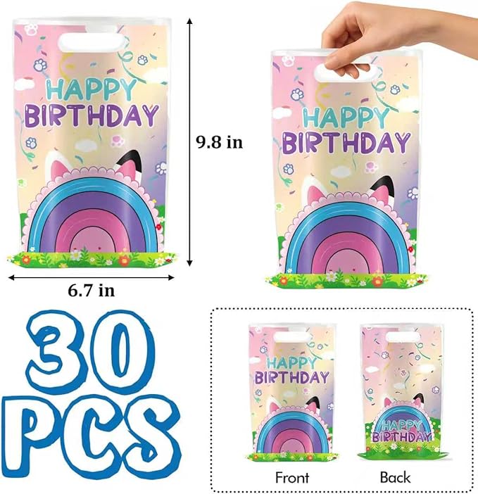 Celmuron 30 Pack Cartoon Cat Party Gift Bags, Dollhouse Goody Party Favor Bags for Birthday Celebrations