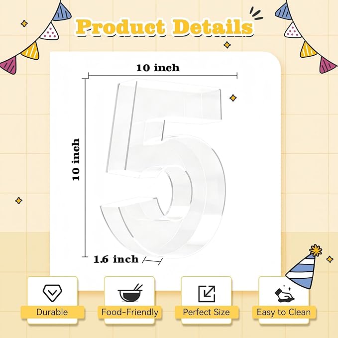 Ledido 10’’ Acrylic Number Charcuterie Board Box, Reusable Fillable Serving Tray for Candy Cake Fruit Snack, Easy-Clean Acrylic Charcuterie Tray for Birthday Anniversary Party Decorations, Number 5