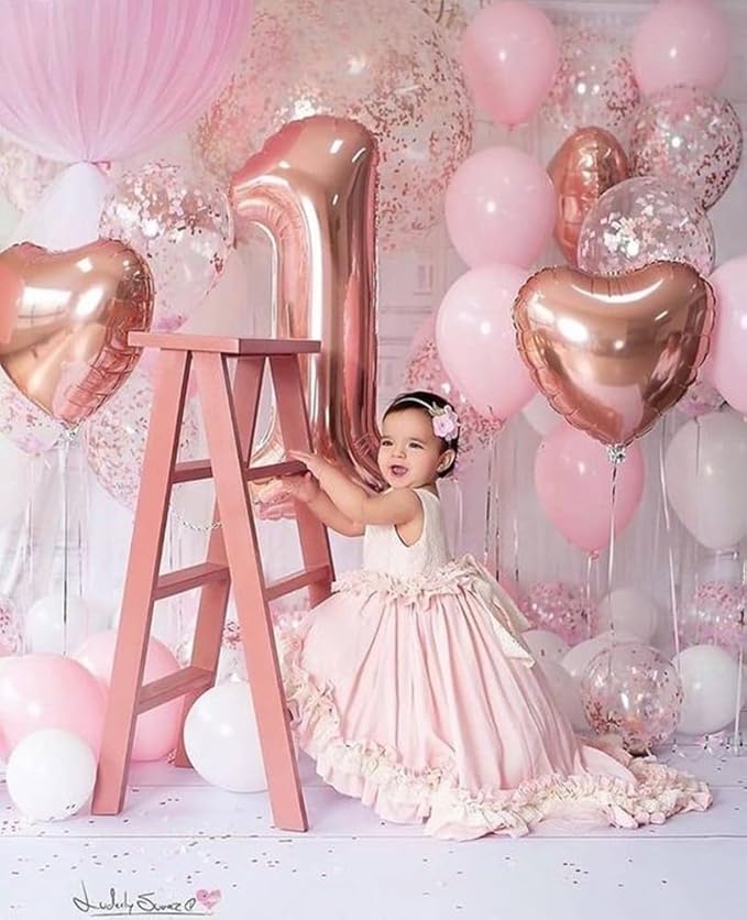 Number Balloons 1, 40 Inch One Balloons for 1st Birthday Girl Boy 1 11 21 Party Decorations Baby Shower Photo Shoot, Rose Gold 1 Balloon