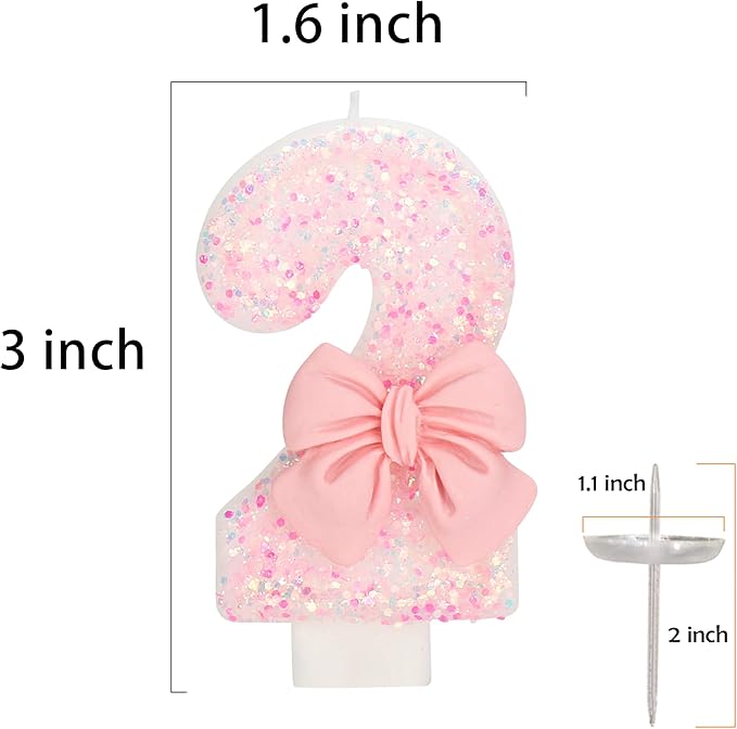 20th Birthday Candles for Cake, Pink Bow Number Cake Candles, 2.76 inch Number Happy Birthday Candle, Cake Topper Decoration for Birthday Party (Number 20)