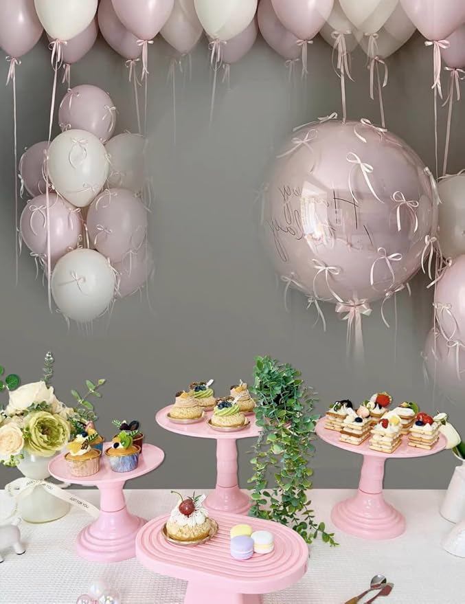 3 Pcs Pink Cake Stand Set Round Plastic Cupcake Stand Holder Dessert Table Display Set, Dessert Serving Platter for Tea Party, Birthday, Wedding, Baby Shower