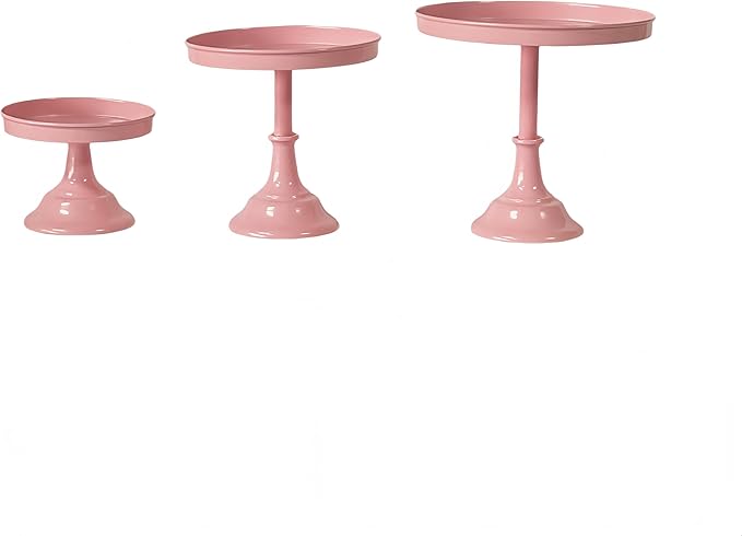 3 Pcs Metal Round Cake Stand Set 8“10”12" Cake Display Stand Dessert Cupcake Display Tray for Graduation,Wedding,Birthday,Party,Baby Shower,Anniversary,Ceremony,Christmas (Pink)