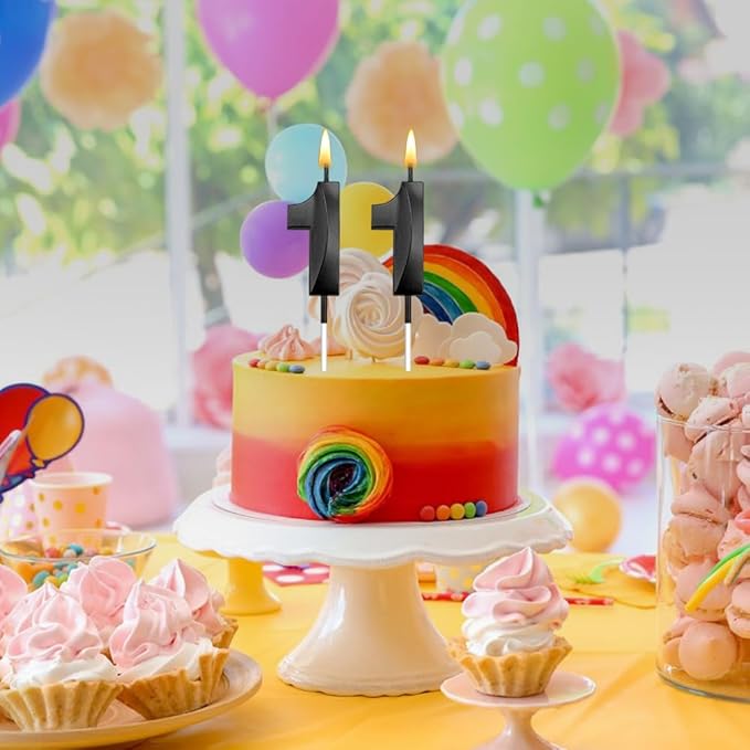 11st Birthday Number Candles (11 Black) - 2 Pack, Sparkling, Non-Toxic, Easy to Insert, Perfect for Boys & Girls Birthday Cakes & Cupcakes
