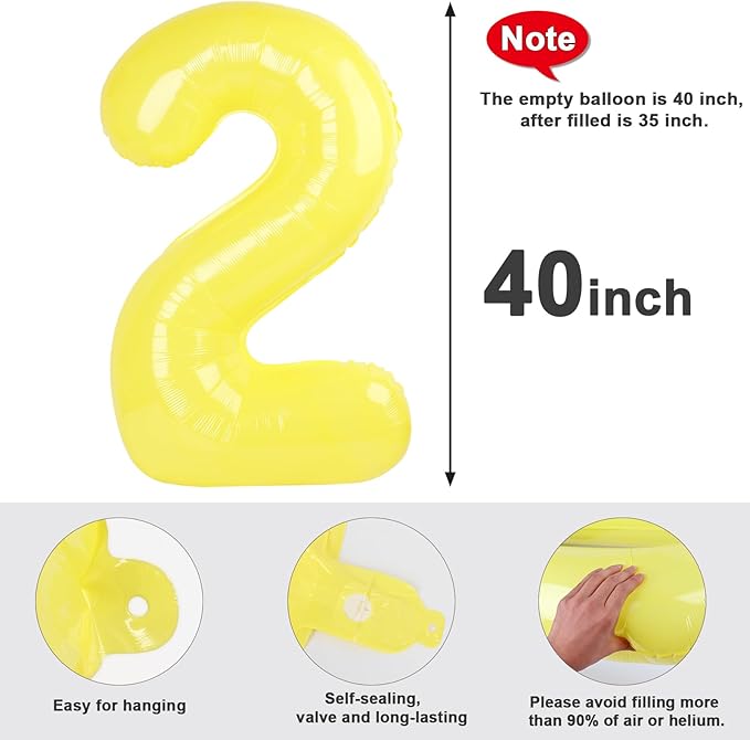 2 Numbers Balloon 40 Inch Yellow Two Balloon Number Birthday Decor, 2nd 12 21st Party Celebration Decorations Graduations Wedding Baby Shower