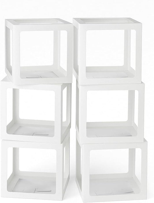 Voircoloria Baby Balloon Boxes Decorations With 78 Letters, 6 White Boxes for Custom Baby Shower Wedding Graduation Birthday Gender Reveal Decorative Blocks(6PCS White)