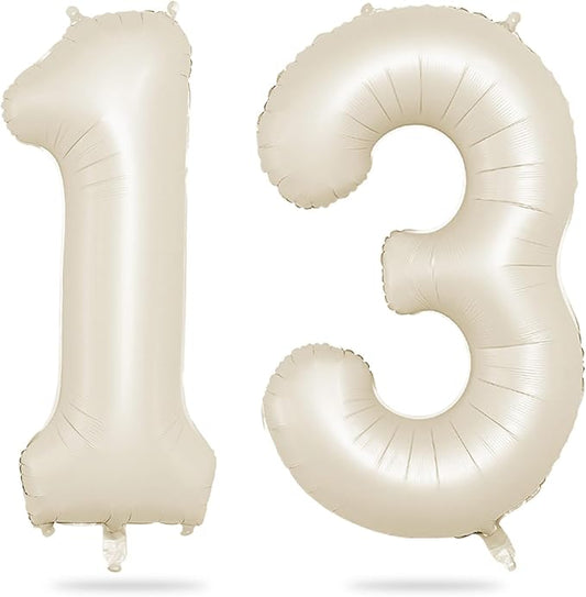 Biapian 40 Inch Cream Number 13 Balloon, 13th Birthday Balloons, Big Digital 13 or 31 Beige White Giant 13 Foil Balloon Helium for 31st 13th Birthday Decorations Anniversary Baby Shower Party Supplies