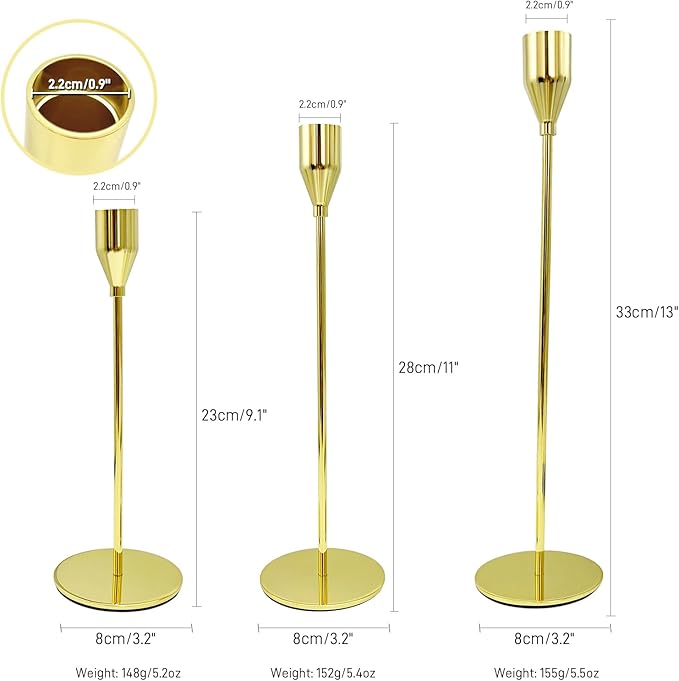 Candlestick Holders, Set of 3 Taper Silver Candle Holder Decor for Date, Festival, Wedding, Party, Dinning or Anniversary, Fit 3/4" Thick Pillar Candles & Led Candles