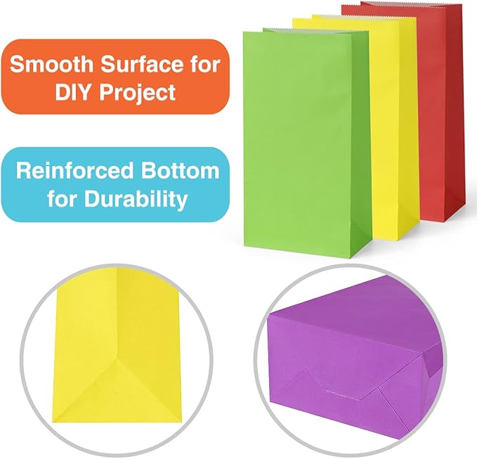 Poever 30 Pcs Party Favor Bags - 6 Colors Small Gift Bags 5x2.95x9.45 Colorful Treat Rainbow Kraft Paper for Birthday Party Wedding Craft Activities