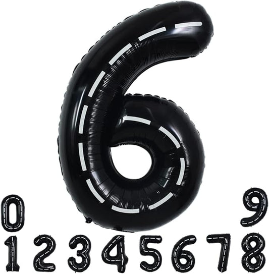 TONIFUL Race Car Black Balloons Car Birthday Party Supplies,40 Inch Giant Jumbo Helium Foil Mylar Big Number 6 Digital 6 Balloons for Boy's Birthday Party Truck Race Car Theme Party Decorations