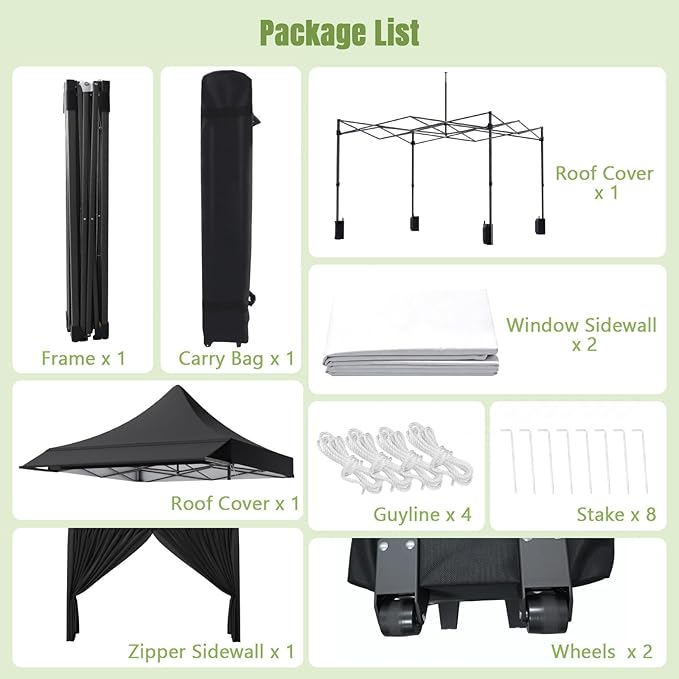 10x10 Pop Up Canopy Tent with Awning and Sidewalls, 550D Commercial Canopy, Waterproof Party Tent with Roller Bag, Black