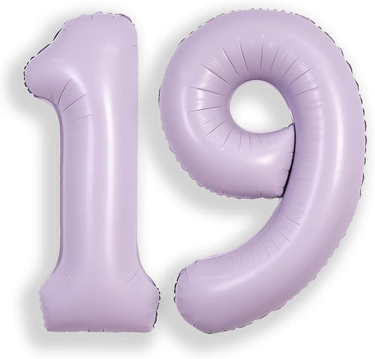 SUWEN 40 Inch Light Purple Large 19 Balloon Number Big Foil Helium Lavender Number Balloons Huge Mylar 0-9 Giant Jumbo Happy 19th Birthday Party Anniversary Decorations
