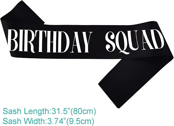 8PCS Birthday Squad Sashes, Black Birthday Sash Set for Women or Me Funny 16th 18th 21st 30th 40th 50th or Other Bday Party Favors Decorations
