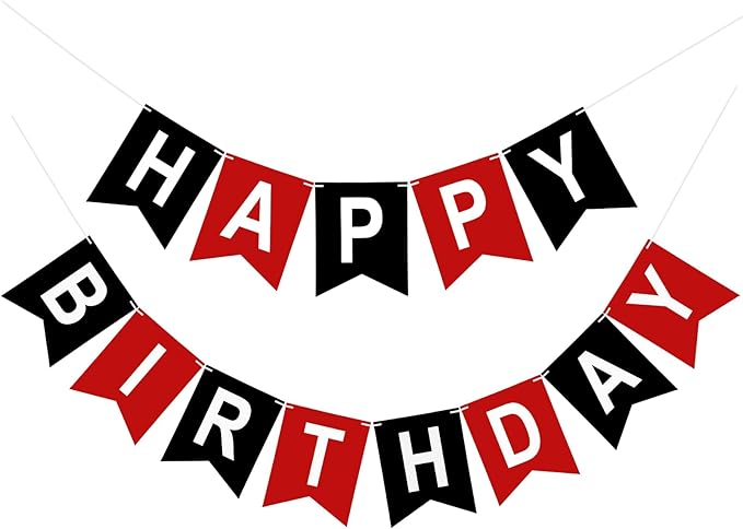 Happy Birthday Banner Birthday Party Banner NO DIY Happy Birthday Sign Pre-Strung Birthday Hanging Decoration for Women Men Girl Boy Party Supplies (Red and Black)