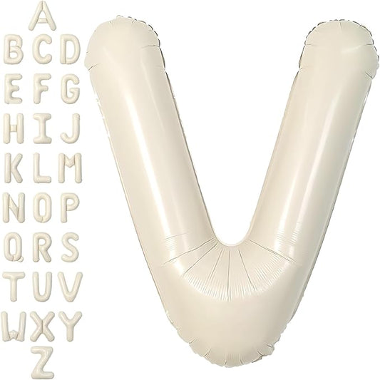 SUWEN 40 Inch Cream Large V Letter Balloons Big Foil Helium Letter Balloons A-Z Jumbo Mylar Happy Birthday Party Decorations for Girl Anniversary Party Supplies