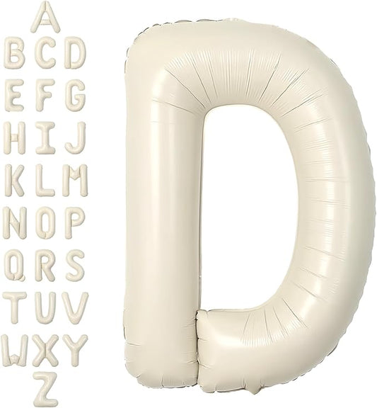 SUWEN 40 Inch Cream Large D Letter Balloons Big Foil Helium Letter Balloons A-Z Jumbo Mylar Happy Birthday Party Decorations for Girl Anniversary Party Supplies