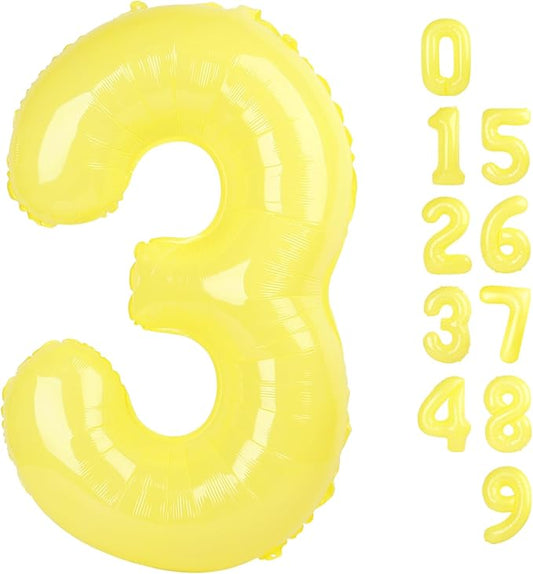 Numbers Balloon 3, 40 Inch Large Yellow Balloon for Three Year Old Birthday Decor, 3 13 30 31 Birthday Party Decorations for Wedding Supplies