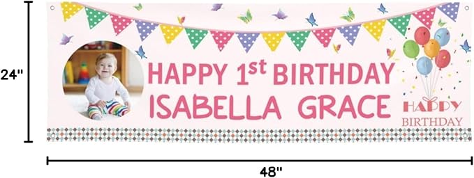 Happy Birthday Banner Personalized Name Photo Age Custom Birthday Banners and Signs Customize for Birthday Party Decoration 4'x2'