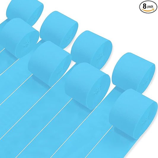 8 Rolls Crepe Paper Streamers, Sky Blue Streamers Party Decorations for Baby Shower Birthday Gender Reveal Under The Sea Party