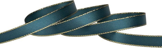 3/8" Double Face Satin Ribbon with Gold Edge 25 Yards (347-Teal) , Set For Gift Wrapping, Party Decor, Wedding and Craft