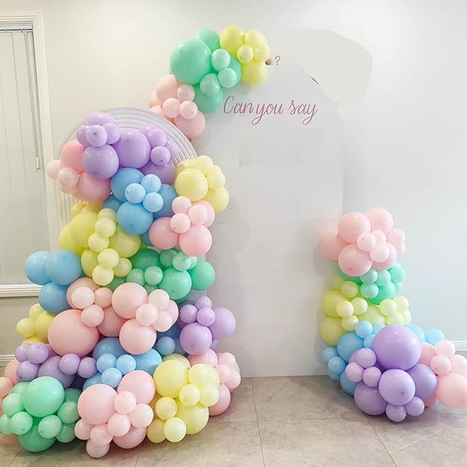 Pastel Balloons Garland Arch Kit, Rainbow Party Balloons, Multicolor Macaron Pink Blue Green Purple Yellow Balloons for Birthday Rainbow Party Baby Shower Wedding Decorations