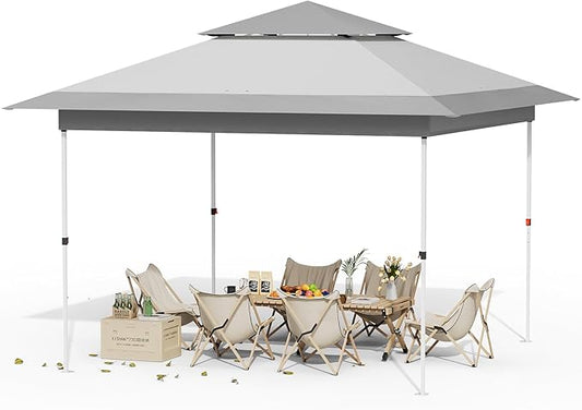 Arlopu Pop Up Canopy Tent with 1-Person Set up, Camping Instant Durable Shelter, Outdoor Gazebo Beach Shade with Wheeled Bag, 4 Sand Bags for Weight (Grey, 13FTX13FT)