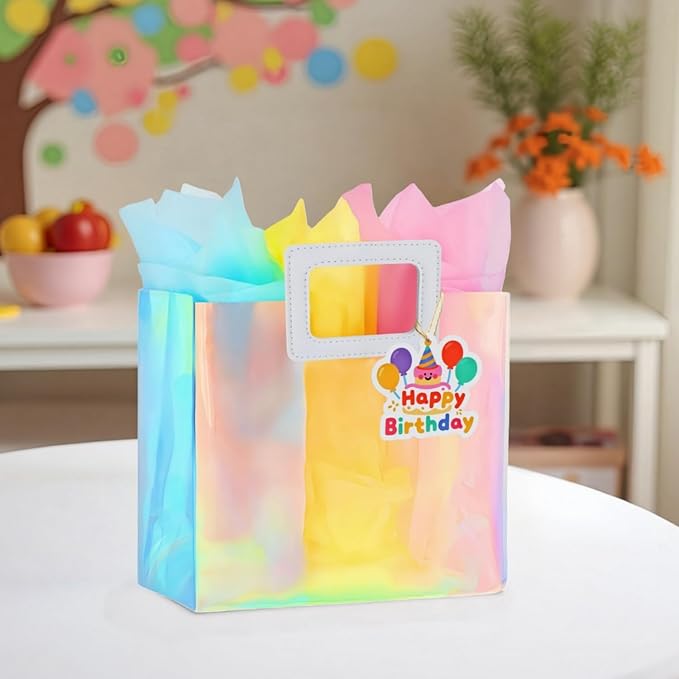 VUOJUR 11'' Medium Birthday Gift Bag with Tissue Paper and Happy Birthday Gift Tag for Girl Colorful