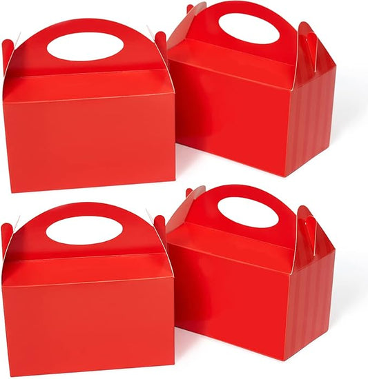 P6RD50 Happyhiram 50 Count Red Party Favor Boxes, Treat Boxes with Handles 6" Gable Boxes Candy Boxes Party Favor Paper Gift Boxes for Kids Birthday Baby Shower Bridal Shower
