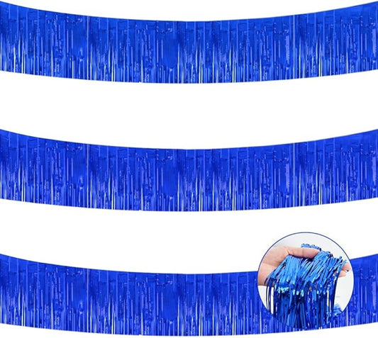 BEISHIDA 3 Packs Metallic Foil Fringe Garland Blue Wall Hanging Tinsel Fringe Banners for Valentine New Year Floats Bridal Shower Wedding Birthday Halloween Holiday Party Decoration(30 Feet)
