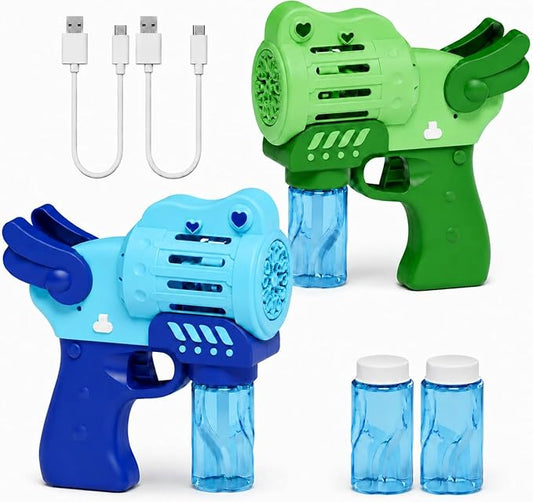2 Pack Rechargeable Bubble Gun with 4 Bottles Solution, Bubbles Machine Blower Guns Toys with LED Lights for Toddlers Kids 3-12, Summer Toy, Party Favors, Easter, Birthday Gift